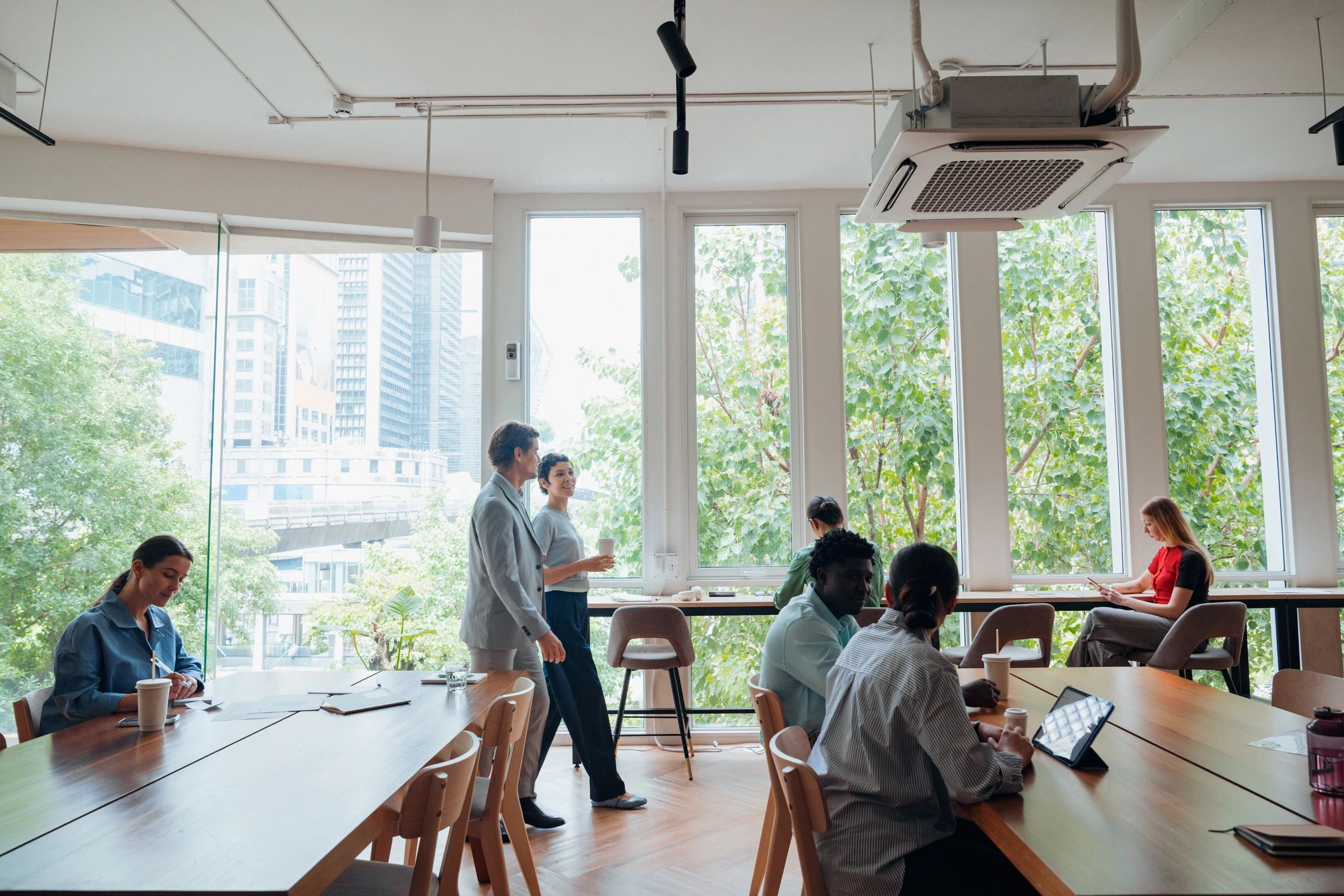 Diverse business professionals working in a modern office